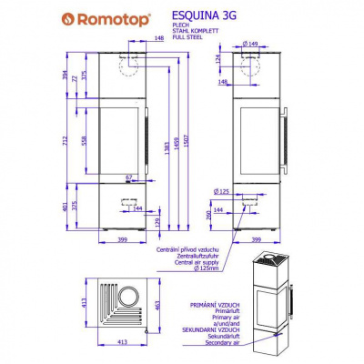 Дровяная печь ROMOTOP ESQUINA 3G металл