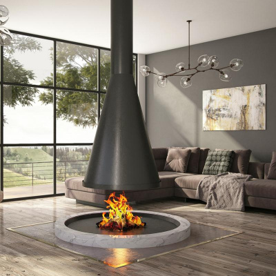 Печь Virtu Центральный Cone 2D, подвесной и закрытая топка с улучшенным открыванием одной дверки