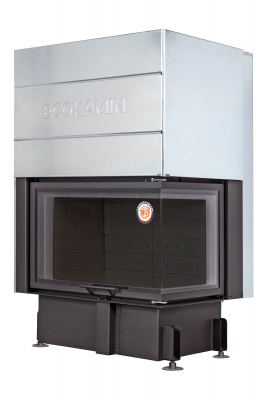 Каминная топка Экокамин ДЕЛЬТА 800RРВ  два стекла правая принтинг подовое горение черный шамот