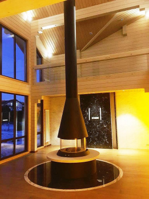 Печь Virtu Центральный Cone 2D, подвесной и закрытая топка с автоматическим открыванием одной дверки с пульта ДУ и кнопок