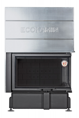 Каминная топка Экокамин ДЕЛЬТА 800RРВ  два стекла правая принтинг подовое горение черный шамот