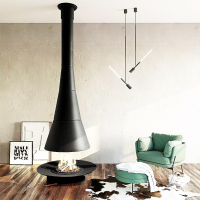 Печь Virtu Центральный Cone HD, подвесной и закрытая топка с улучшенным открыванием одной дверки