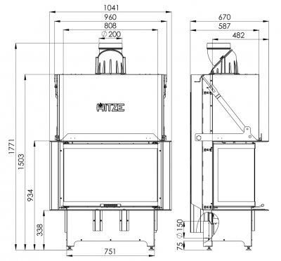 Каминная топка Hitze Корпус BOX-TRI80x35x53.G-B/BG/W